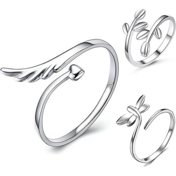 3pcs S925 Sterling Silver Open Rings Set Finger Ring Joint Ring Toe Ring Beach - Picture 8 of 8